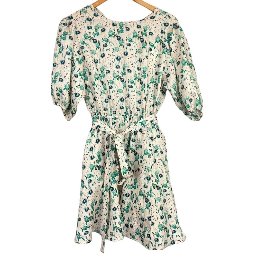 Melloday Floral Print Open Back Dress in White/Teal - NEW - Picture 2 of 9